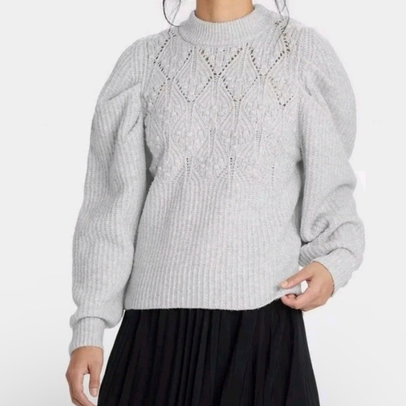 a new day Sweaters - A New Day Light Gray Ribbed Sweater XXL Soft Stretch Puffed Shoulder Clean Girl